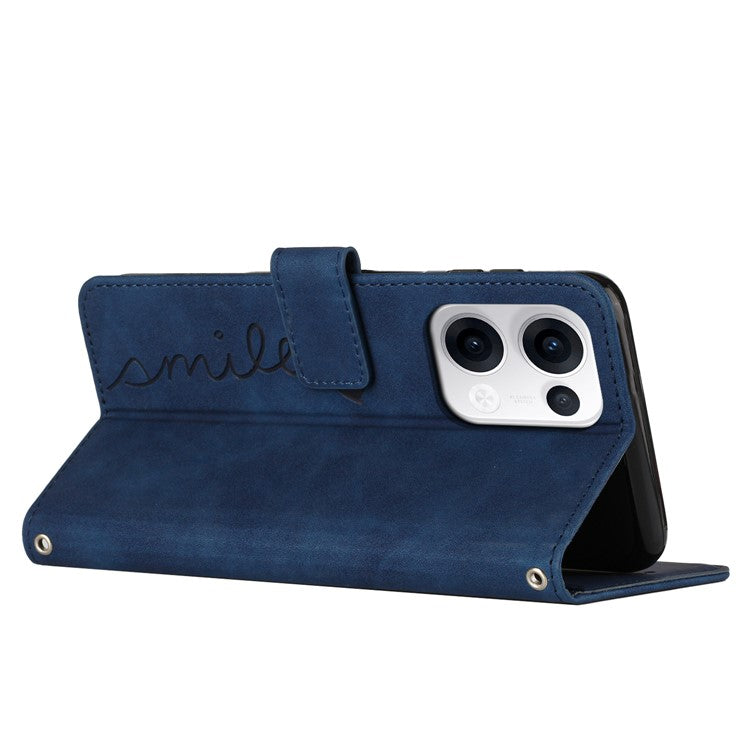 For Oppo Reno13 5G (Global) Case Viewing Stand PU Leather Phone Cover Imprinted Heart Pattern - Blue