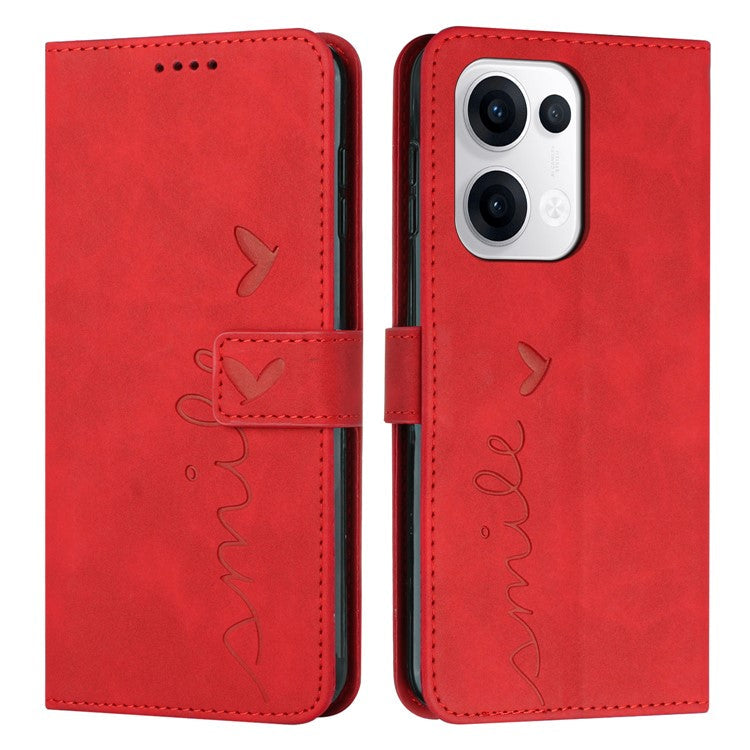 For Oppo Reno13 5G (Global) Case Viewing Stand PU Leather Phone Cover Imprinted Heart Pattern - Red