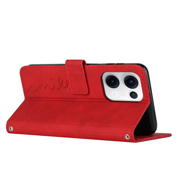 For Oppo Reno13 5G (Global) Case Viewing Stand PU Leather Phone Cover Imprinted Heart Pattern - Red