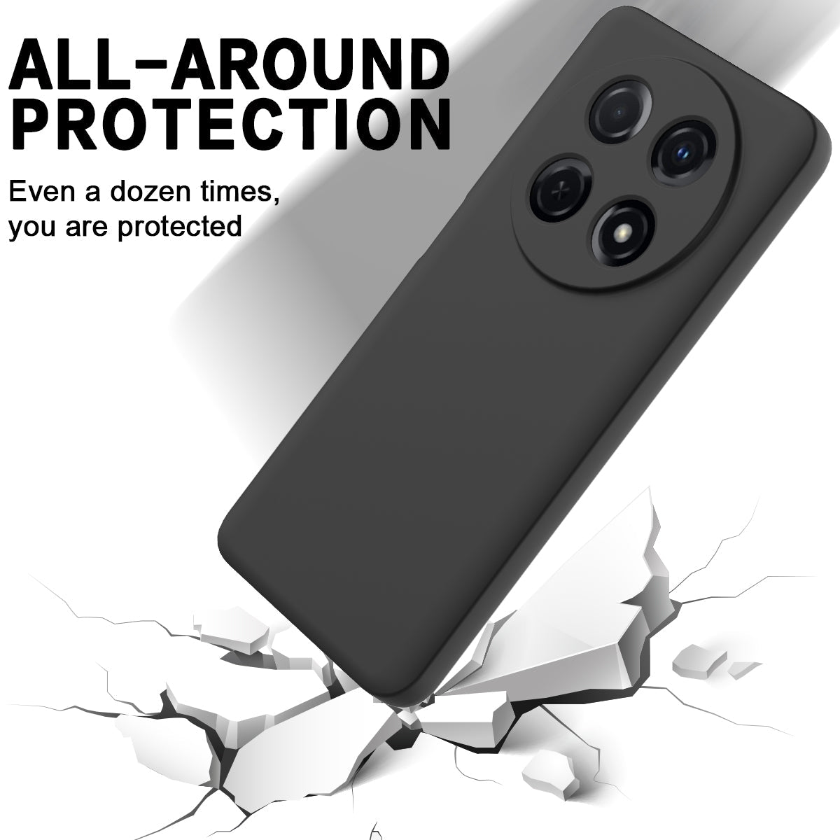 For Huawei nova 13i Liquid Silicone Case Phone Back Cover with Hand Strap - Black