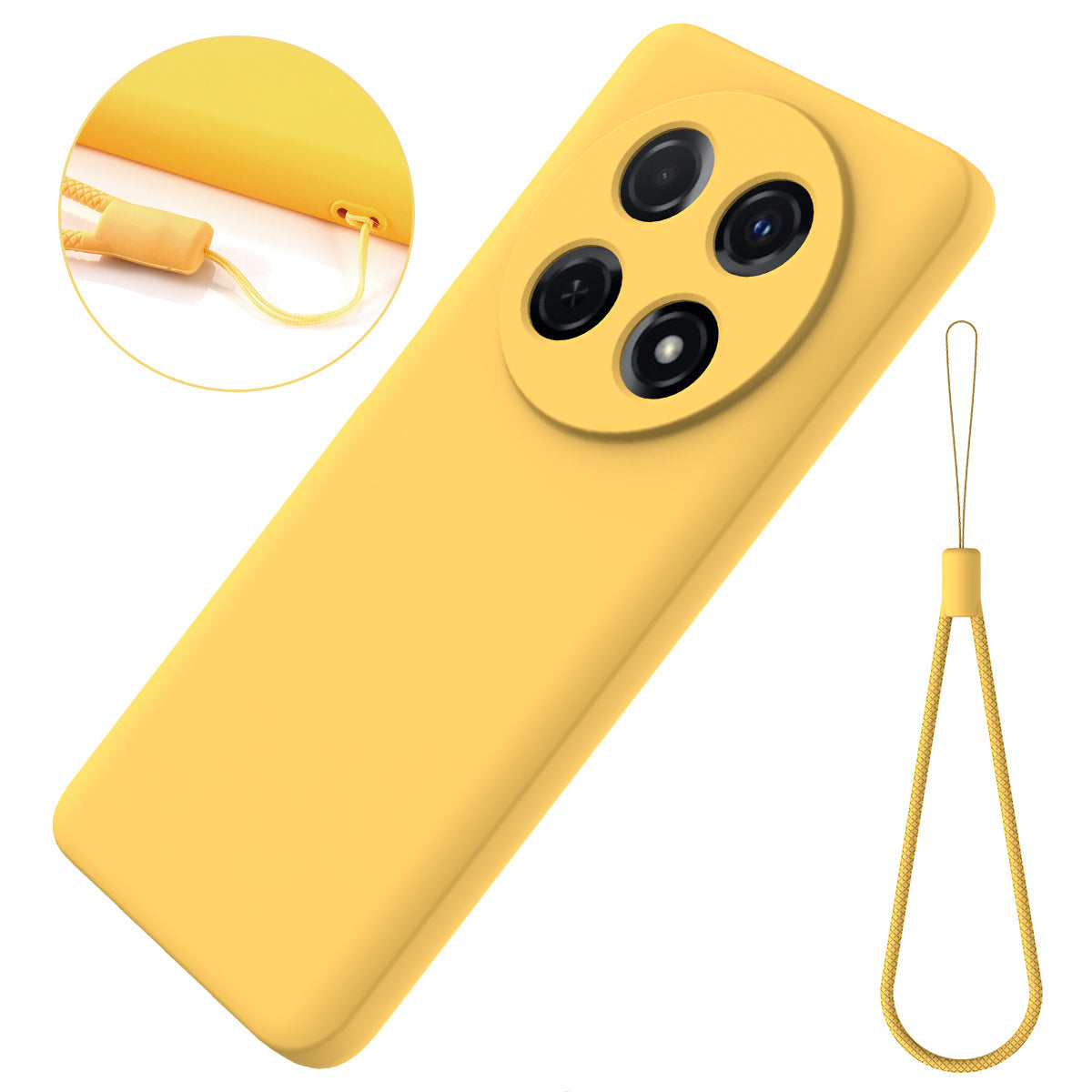 For Huawei nova 13i Liquid Silicone Case Phone Back Cover with Hand Strap - Yellow