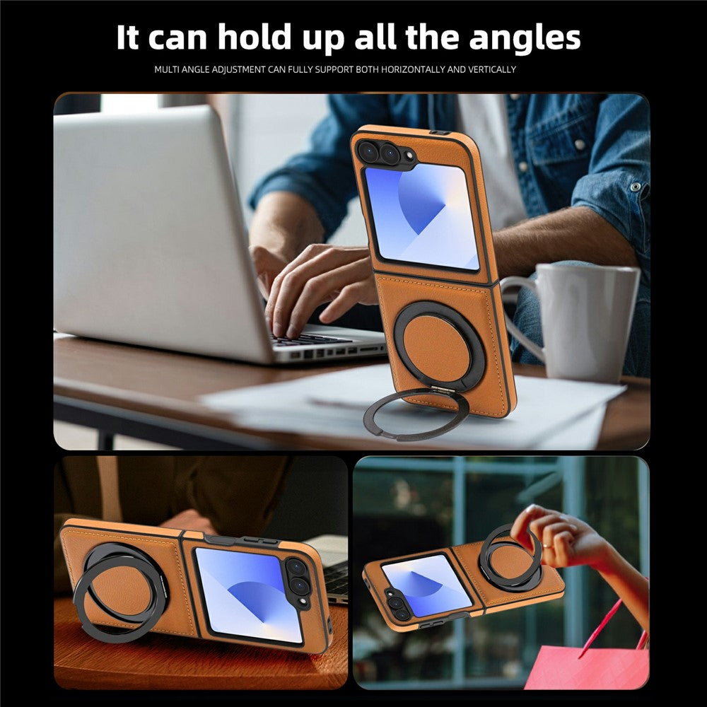 For Samsung Galaxy Z Flip7 FE 5G / Z Flip6 5G Case with Ring Kickstand Compatible with MagSafe PU Leather Back Cover - Green