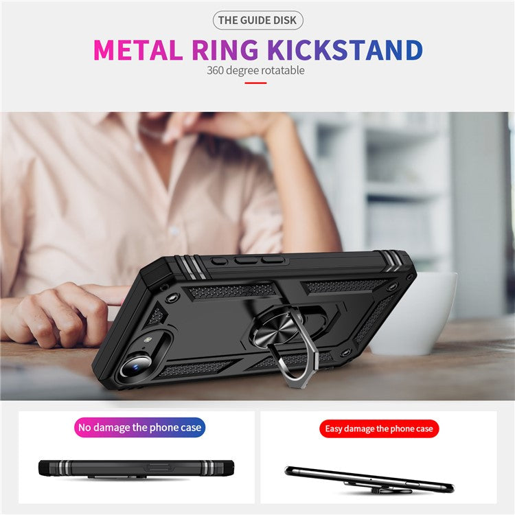 For iPhone 16e Case PC + TPU Phone Cover with Kickstand - Black