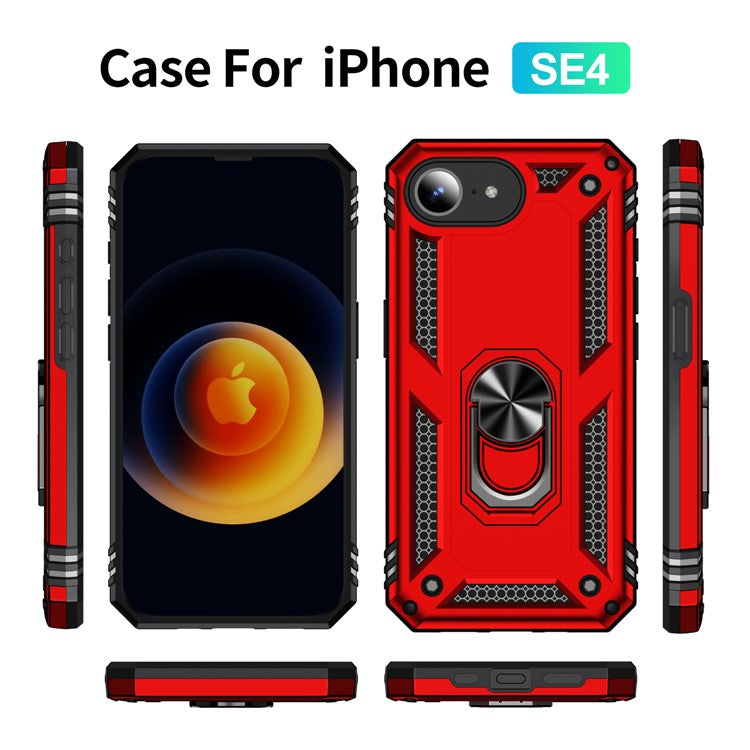 For iPhone 16e Case PC + TPU Phone Cover with Kickstand - Red