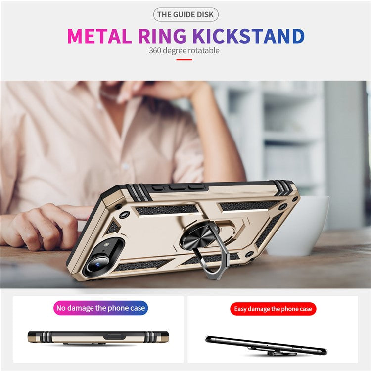 For iPhone 16e Case PC + TPU Phone Cover with Kickstand - Gold