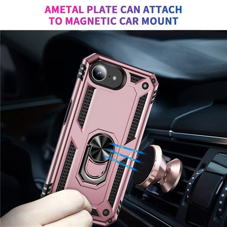 For iPhone 16e Case PC + TPU Phone Cover with Kickstand - Rose Gold