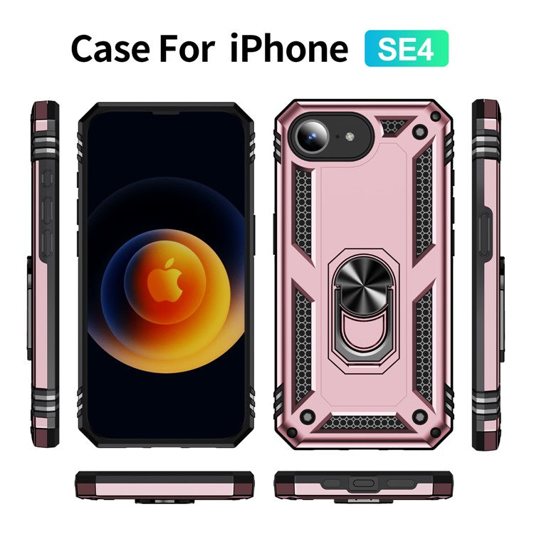 For iPhone 16e Case PC + TPU Phone Cover with Kickstand - Rose Gold