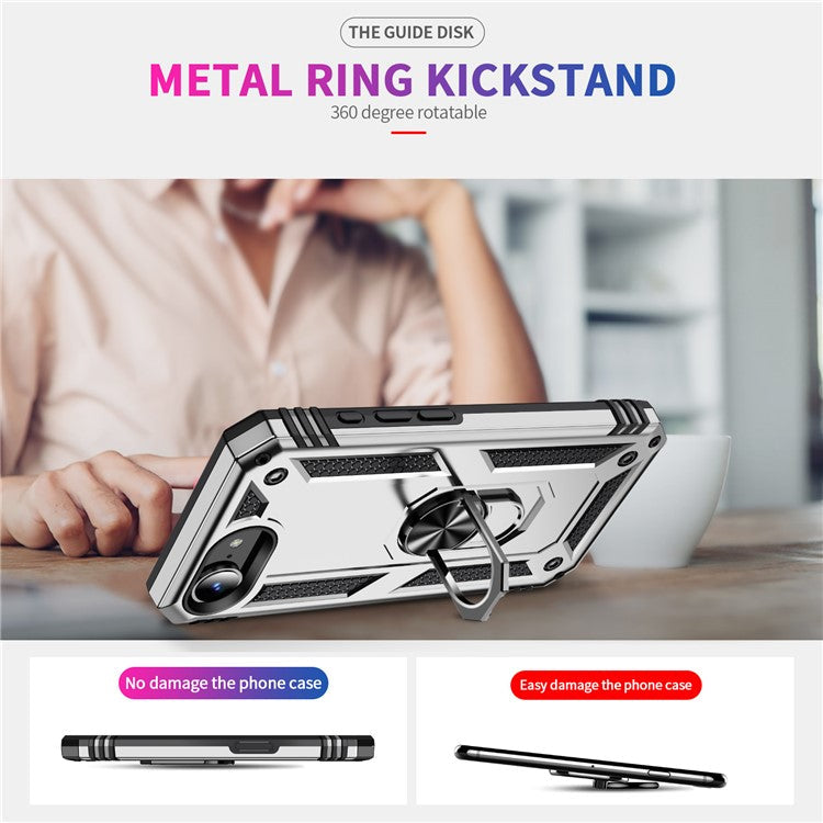 For iPhone 16e Case PC + TPU Phone Cover with Kickstand - Silver