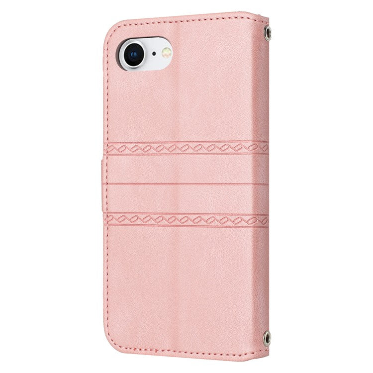 For iPhone 16e Case Wallet Skin-Touch Leather Imprinted Phone Cover - Pink