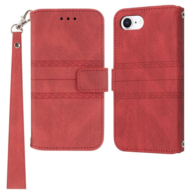 For iPhone 16e Case Wallet Skin-Touch Leather Imprinted Phone Cover - Red