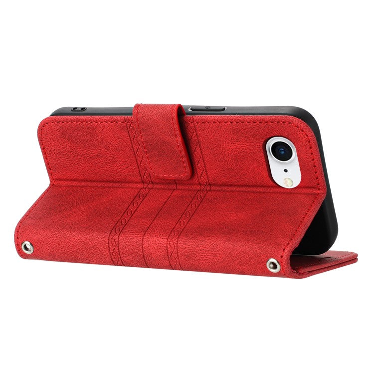 For iPhone 16e Case Wallet Skin-Touch Leather Imprinted Phone Cover - Red