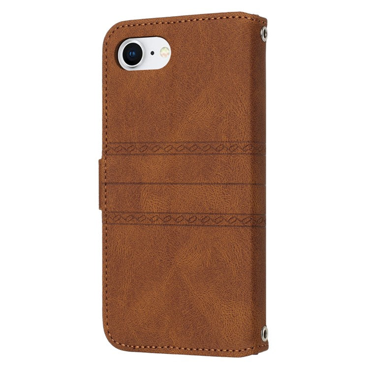 For iPhone 16e Case Wallet Skin-Touch Leather Imprinted Phone Cover - Brown