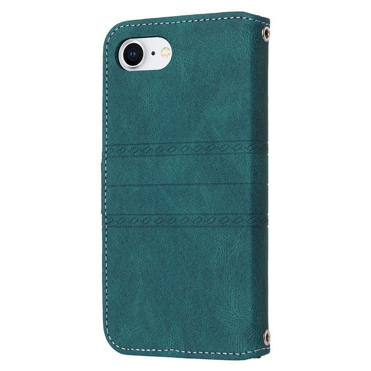 For iPhone 16e Case Wallet Skin-Touch Leather Imprinted Phone Cover - Blackish Green