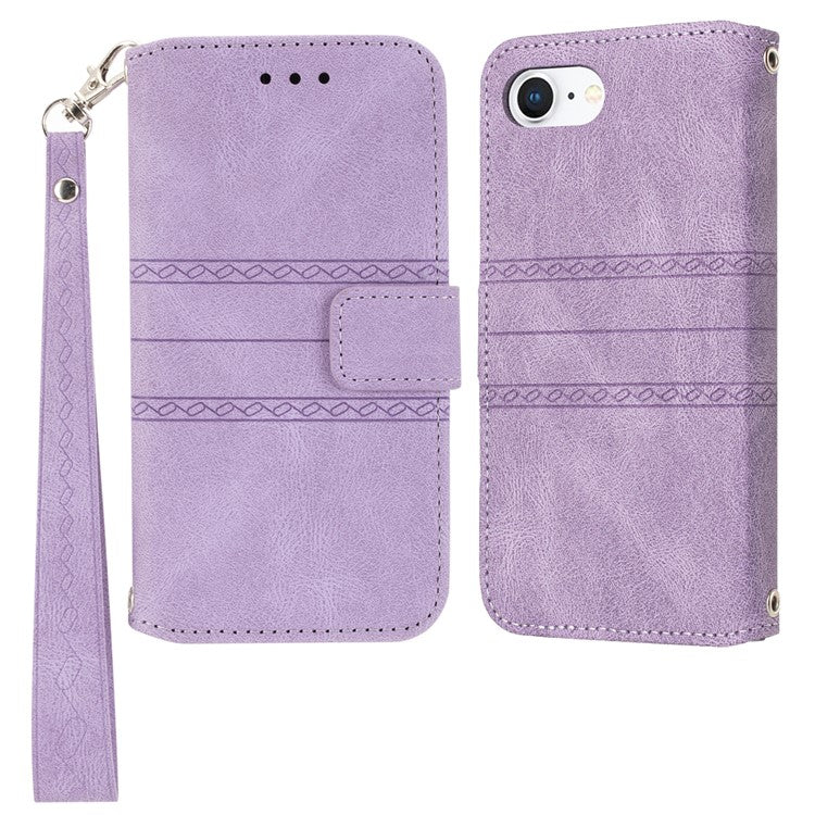 For iPhone 16e Case Wallet Skin-Touch Leather Imprinted Phone Cover - Purple