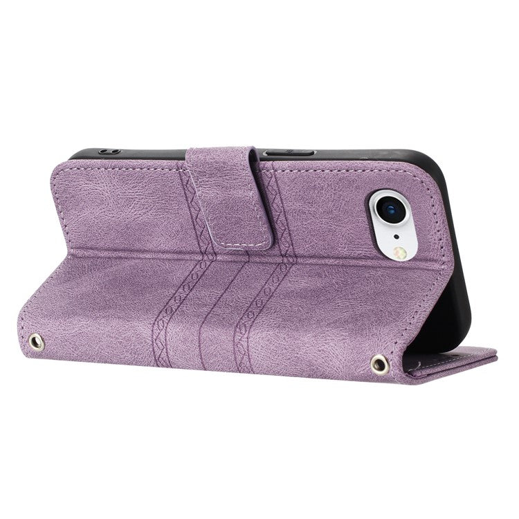 For iPhone 16e Case Wallet Skin-Touch Leather Imprinted Phone Cover - Purple