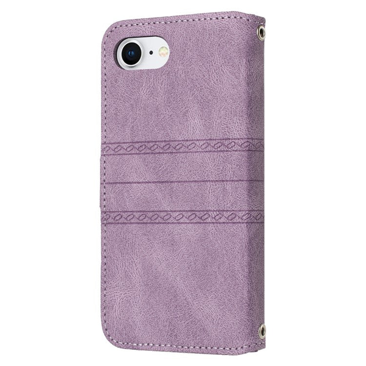 For iPhone 16e Case Wallet Skin-Touch Leather Imprinted Phone Cover - Purple