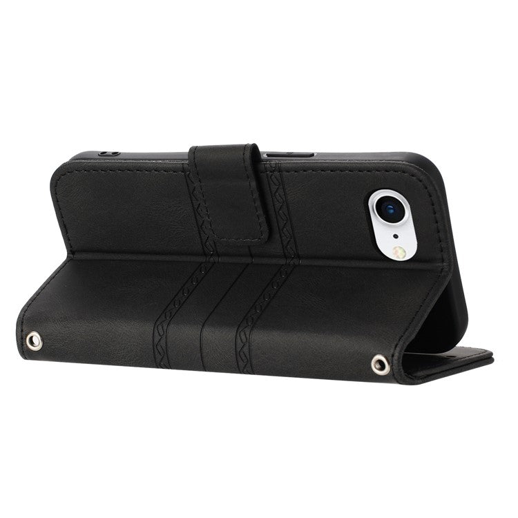 For iPhone 16e Case Wallet Skin-Touch Leather Imprinted Phone Cover - Black