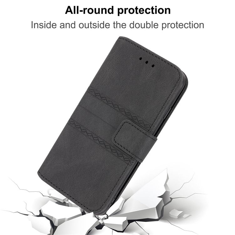 For iPhone 16e Case Wallet Skin-Touch Leather Imprinted Phone Cover - Black