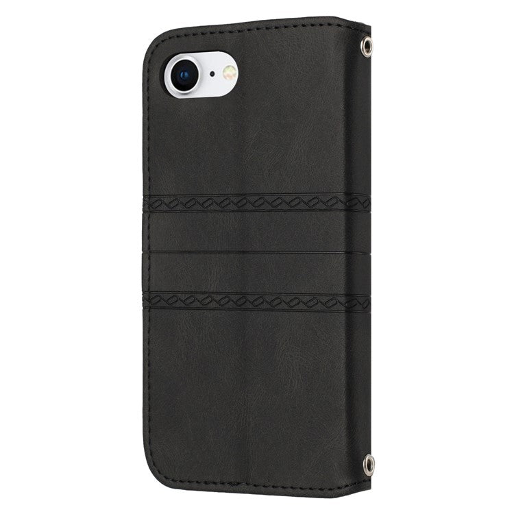 For iPhone 16e Case Wallet Skin-Touch Leather Imprinted Phone Cover - Black