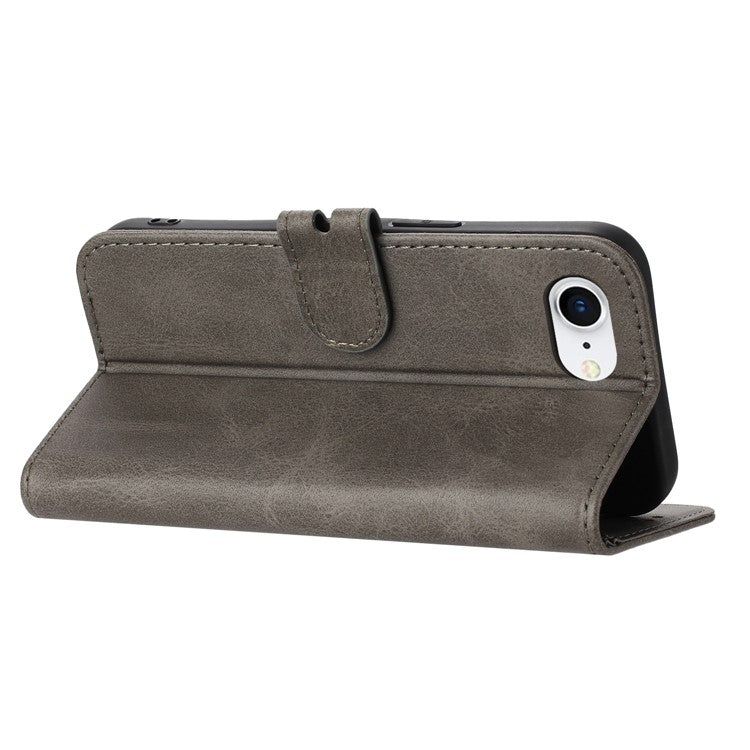 For iPhone 16e Case Happy Cat Pattern Imprinted Leather Wallet Phone Cover - Grey