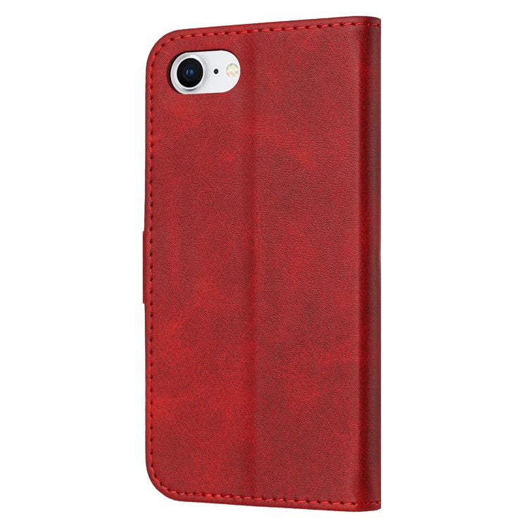 For iPhone 16e Case Happy Cat Pattern Imprinted Leather Wallet Phone Cover - Red