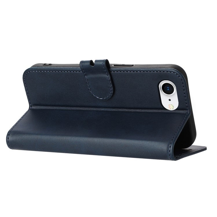 For iPhone 16e Case Happy Cat Pattern Imprinted Leather Wallet Phone Cover - Blue