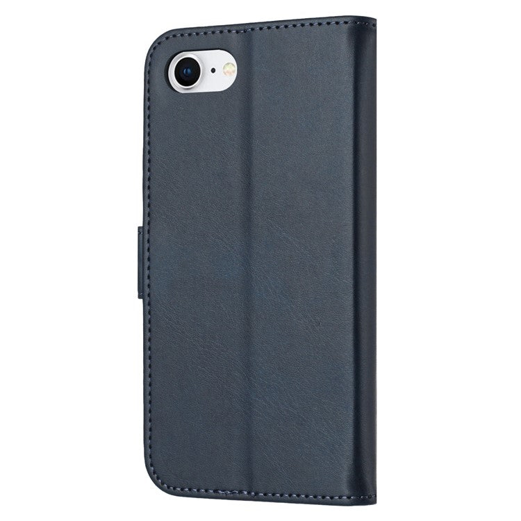 For iPhone 16e Case Happy Cat Pattern Imprinted Leather Wallet Phone Cover - Blue