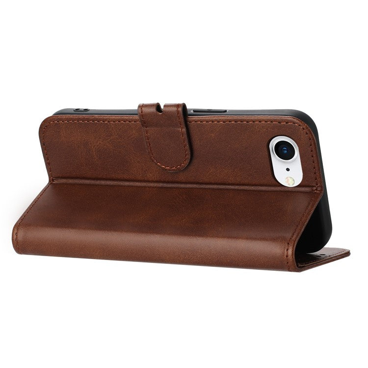 For iPhone 16e Case Happy Cat Pattern Imprinted Leather Wallet Phone Cover - Brown