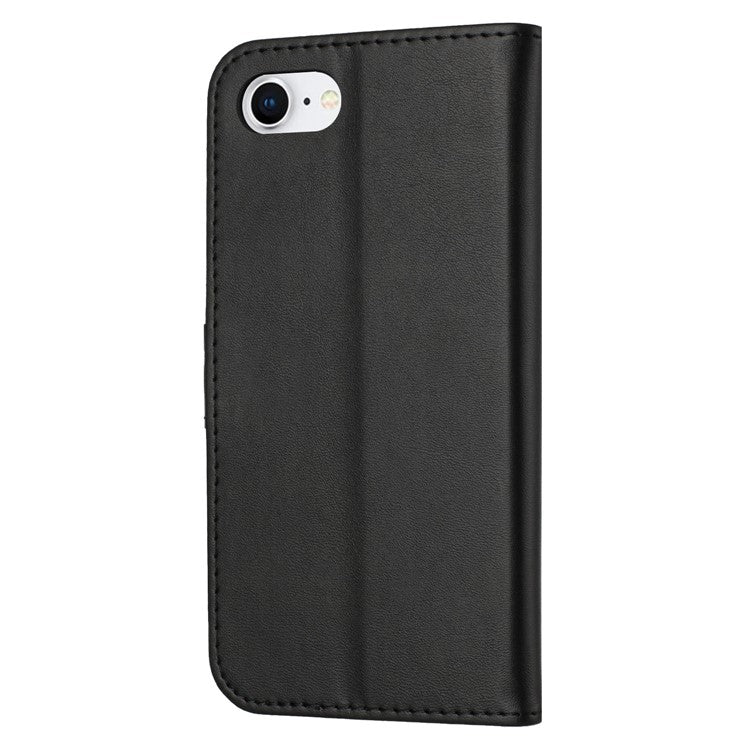 For iPhone 16e Case Happy Cat Pattern Imprinted Leather Wallet Phone Cover - Black