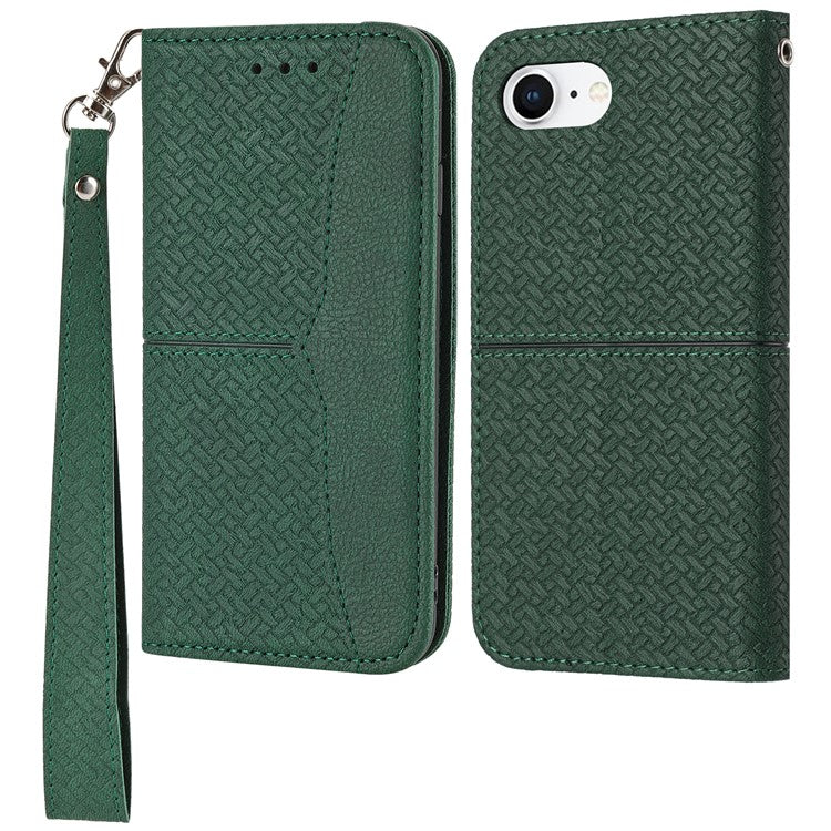 For iPhone 16e Case Woven Texture PU Leather Wallet Phone Cover - Green