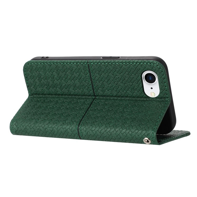 For iPhone 16e Case Woven Texture PU Leather Wallet Phone Cover - Green