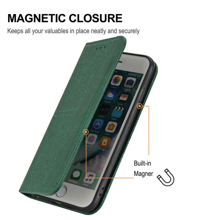 For iPhone 16e Case Woven Texture PU Leather Wallet Phone Cover - Green