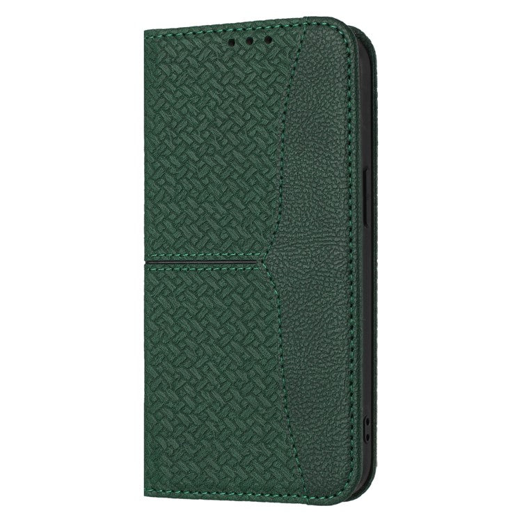 For iPhone 16e Case Woven Texture PU Leather Wallet Phone Cover - Green