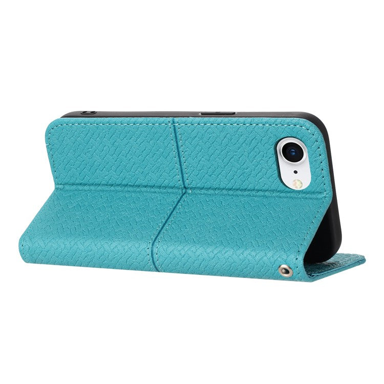 For iPhone 16e Case Woven Texture PU Leather Wallet Phone Cover - Blue