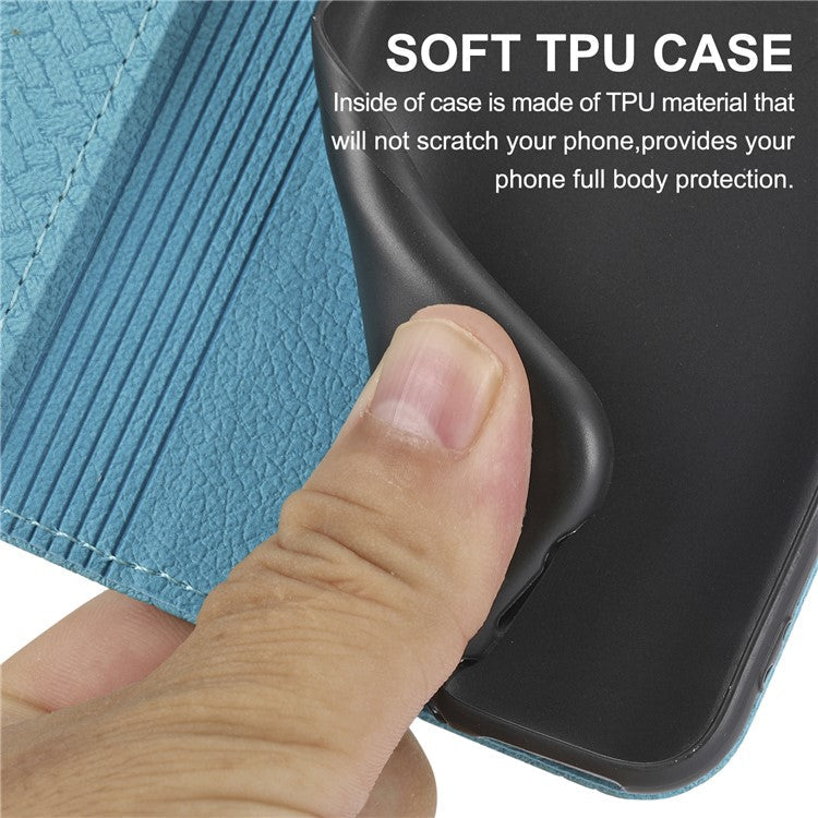 For iPhone 16e Case Woven Texture PU Leather Wallet Phone Cover - Blue