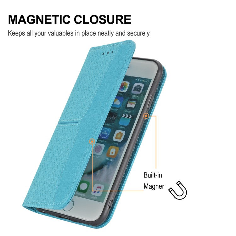 For iPhone 16e Case Woven Texture PU Leather Wallet Phone Cover - Blue