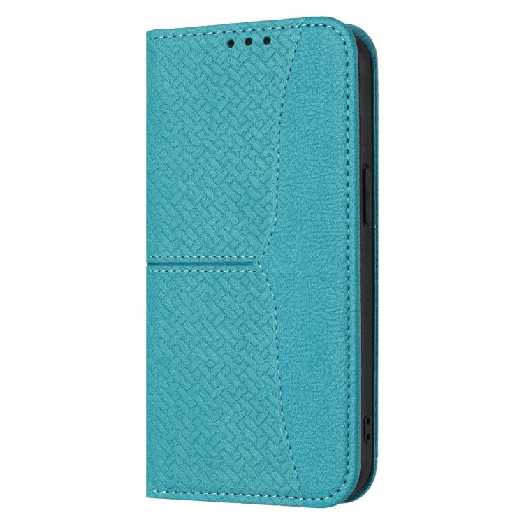 For iPhone 16e Case Woven Texture PU Leather Wallet Phone Cover - Blue