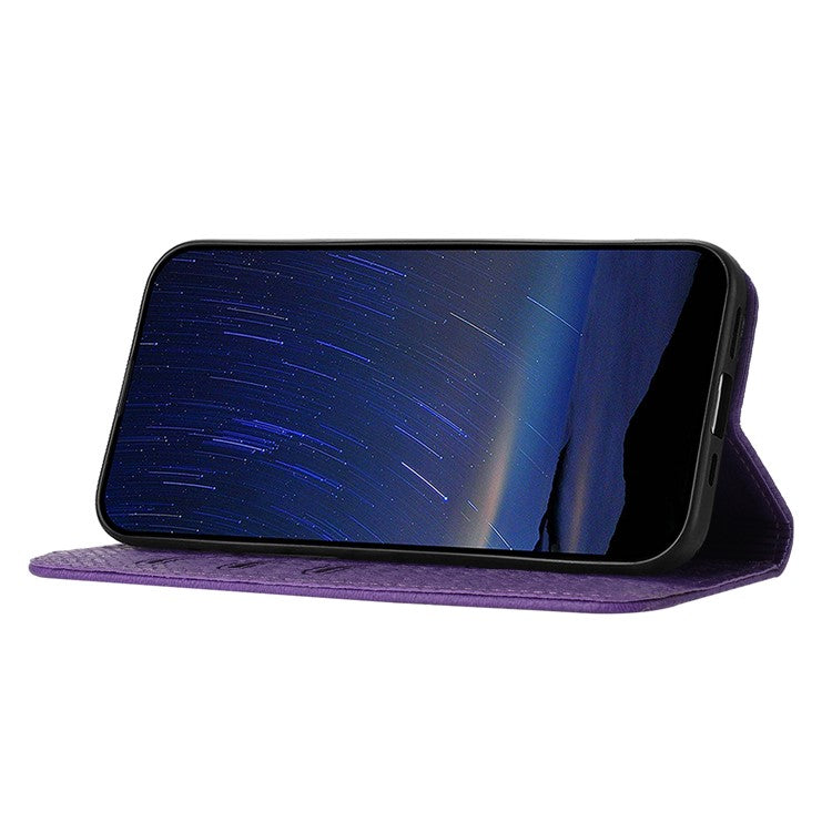For iPhone 16e Case Woven Texture PU Leather Wallet Phone Cover - Purple