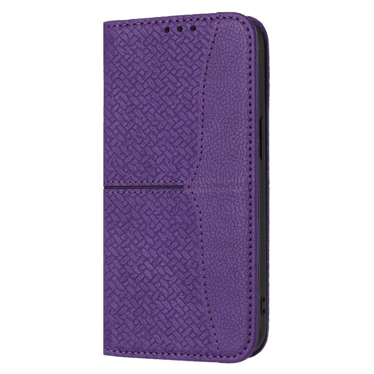 For iPhone 16e Case Woven Texture PU Leather Wallet Phone Cover - Purple