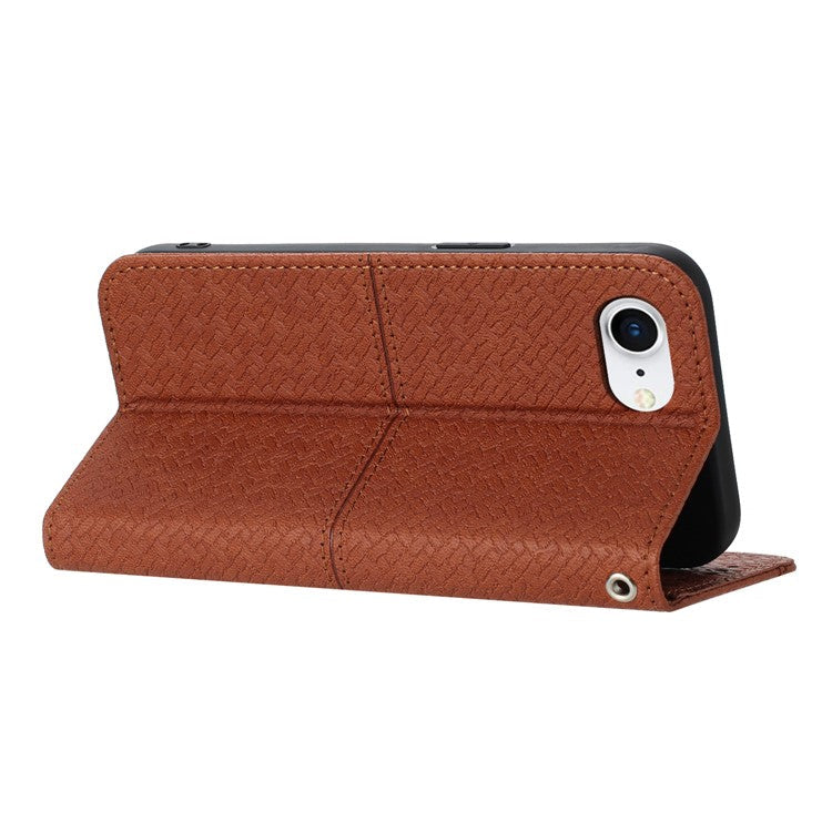 For iPhone 16e Case Woven Texture PU Leather Wallet Phone Cover - Brown