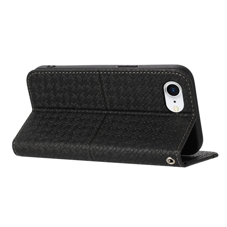 For iPhone 16e Case Woven Texture PU Leather Wallet Phone Cover - Black