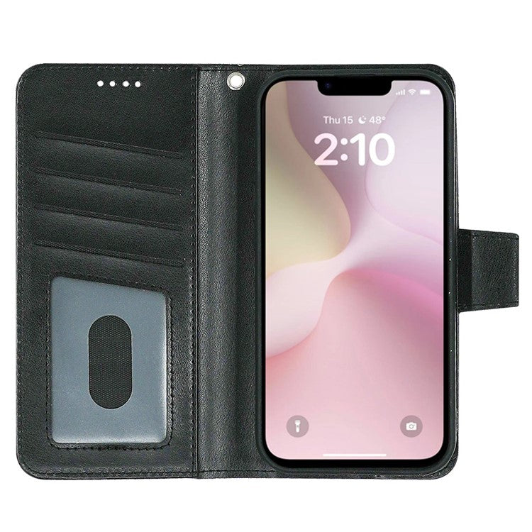 For iPhone 16e Case Stand Card Holder Wallet Leather Phone Cover - Black