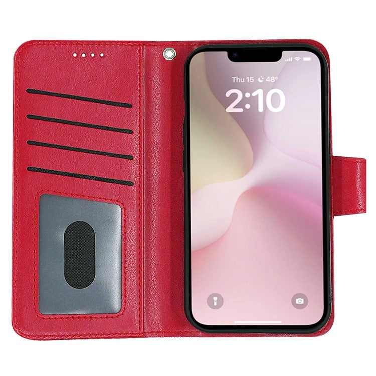 For iPhone 16e Case Stand Card Holder Wallet Leather Phone Cover - Red