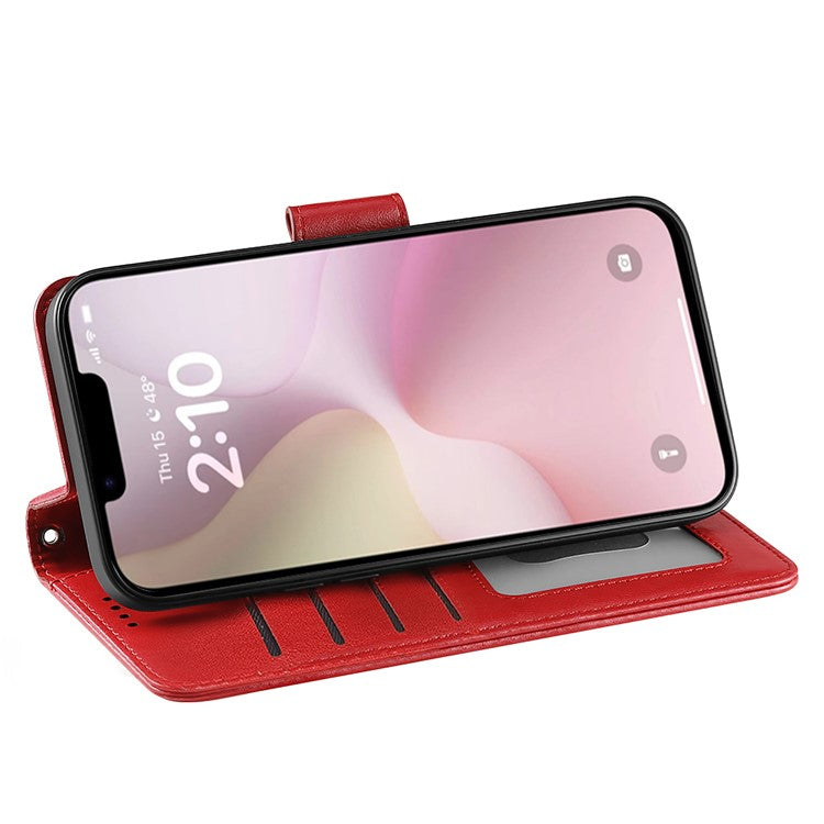 For iPhone 16e Case Stand Card Holder Wallet Leather Phone Cover - Red