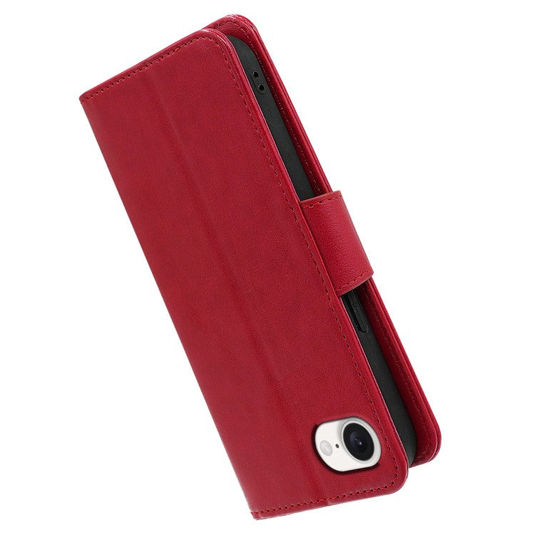 For iPhone 16e Case Stand Card Holder Wallet Leather Phone Cover - Red