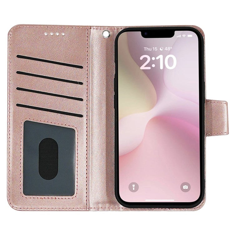 For iPhone 16e Case Stand Card Holder Wallet Leather Phone Cover - Rose Gold