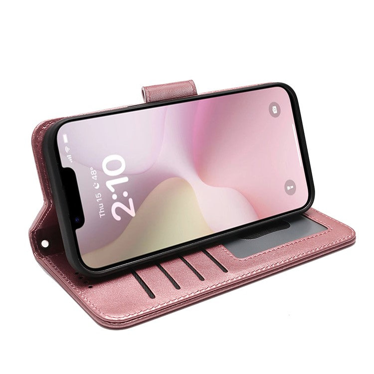 For iPhone 16e Case Stand Card Holder Wallet Leather Phone Cover - Rose Gold