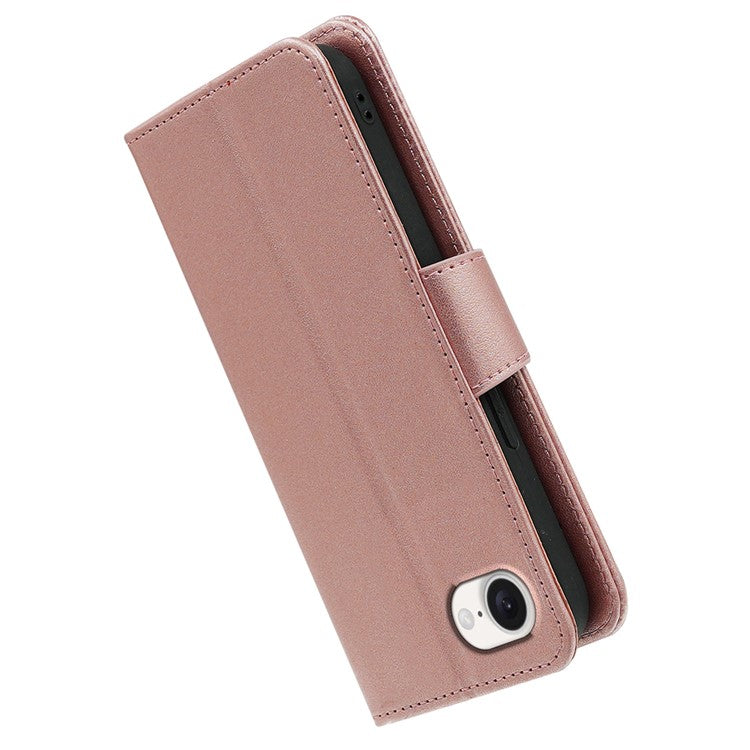 For iPhone 16e Case Stand Card Holder Wallet Leather Phone Cover - Rose Gold