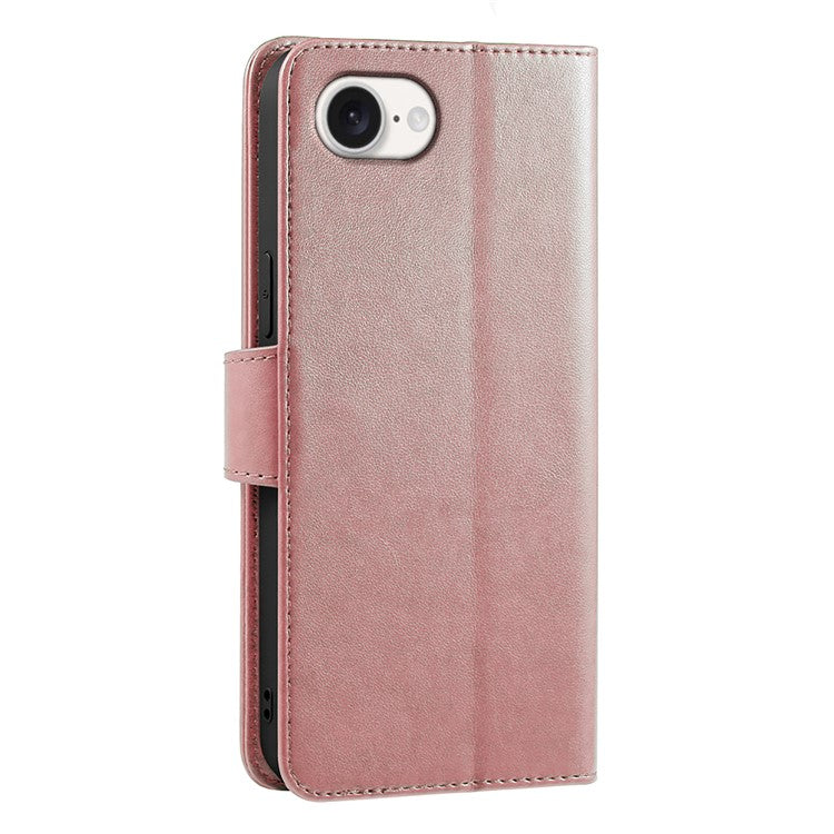 For iPhone 16e Case Stand Card Holder Wallet Leather Phone Cover - Rose Gold