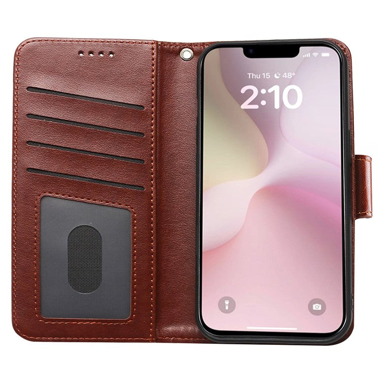 For iPhone 16e Case Stand Card Holder Wallet Leather Phone Cover - Brown